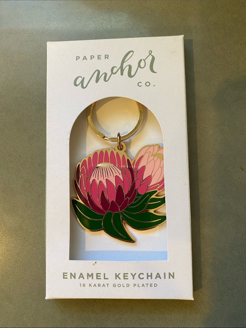 Paper Anchor Co. Protea Enamel Keychain - Pink & Green